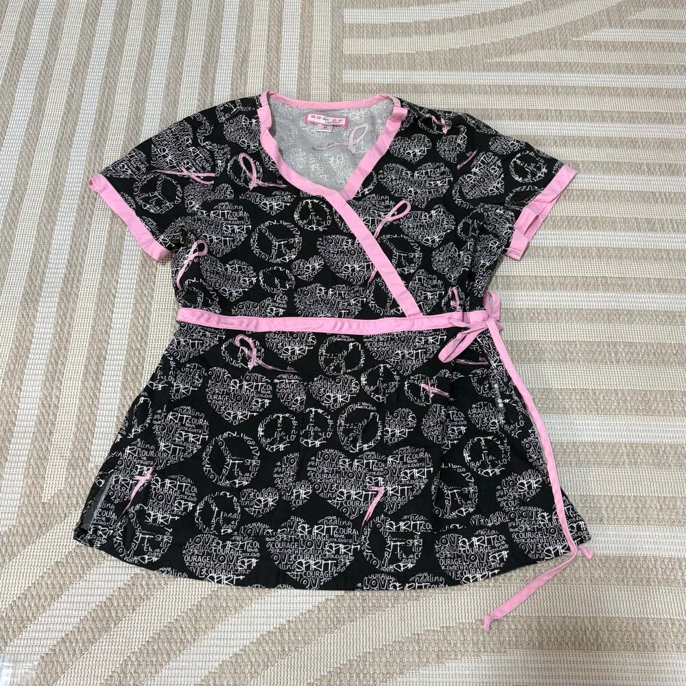 Koi Y2K Kimono Breast Cancer Awareness Ladies Medium Scrub Top